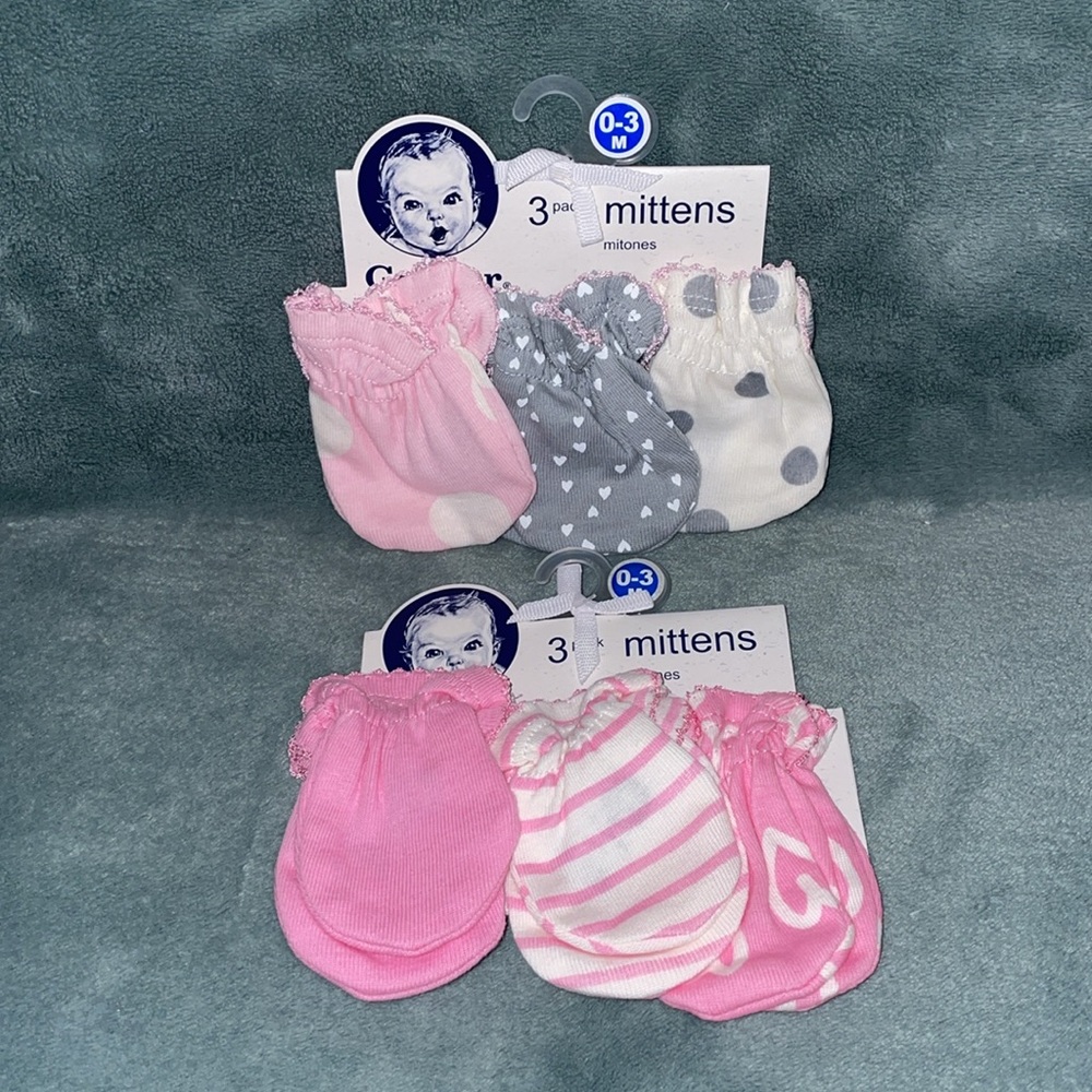 NWT 2 pack of Baby Mittens 3-Pack in Pink & Gray - Picture 2 of 3